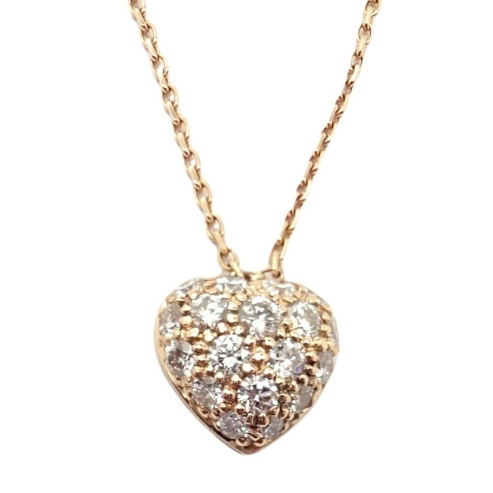 Authentic! Cartier Small Heart 18k Rose Gold Pave Diamond Pendant Necklace​